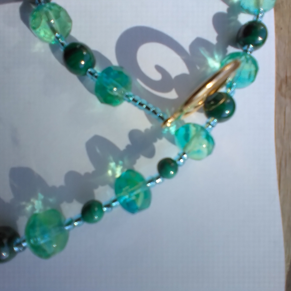 18" Genuine Malachite & Fired Glass Necklace & Earrings 😲 - Picture 8 of 10